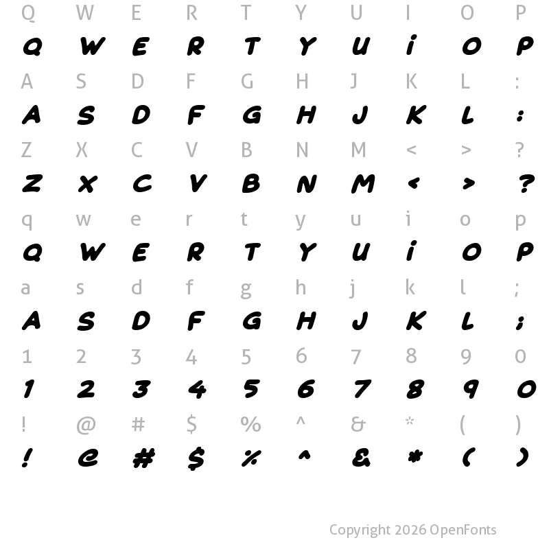 Character Map of Magical Markers Italic