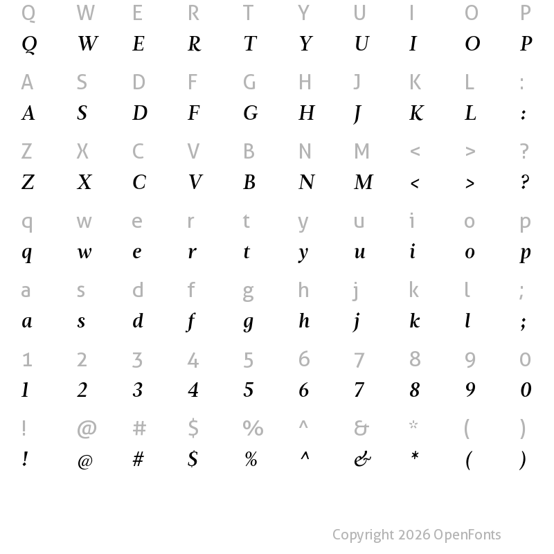 Character Map of Magneta SemiBold Italic