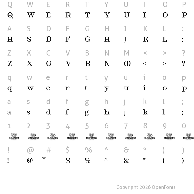 Character Map of Magnirum Serif PERSONAL USE Regular