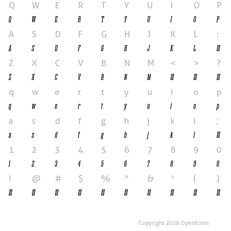 Character Map of Magno Serif Trial Medium Oblique