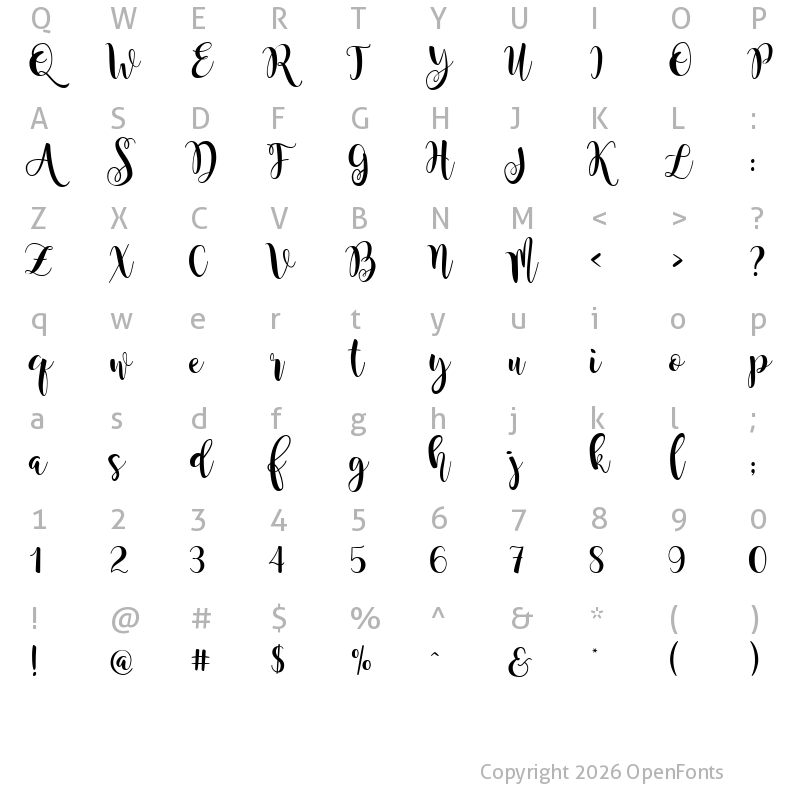 Character Map of Magnolia Sky Regular