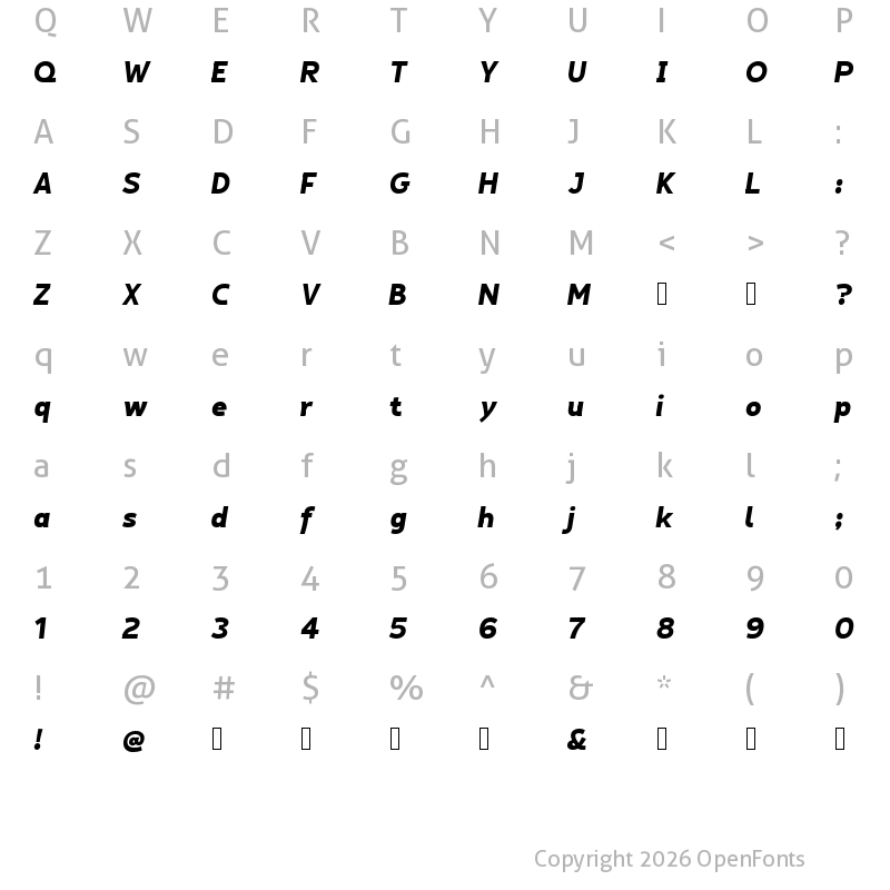 Character Map of Mahone Sans BoldItalic
