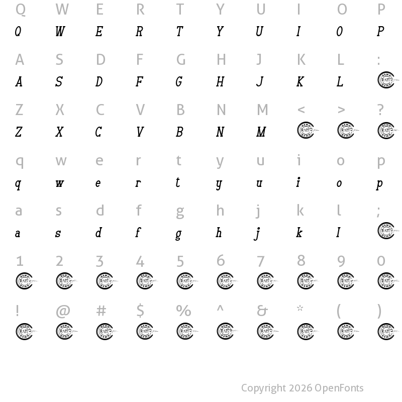 Character Map of Mailgram Demo Italic