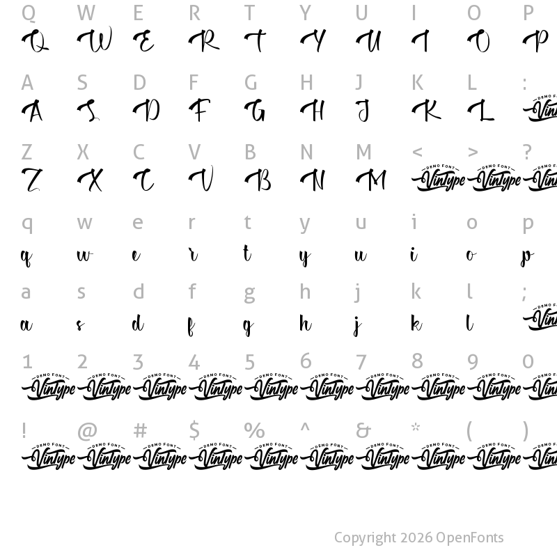 Character Map of Mainaka Demo Regular