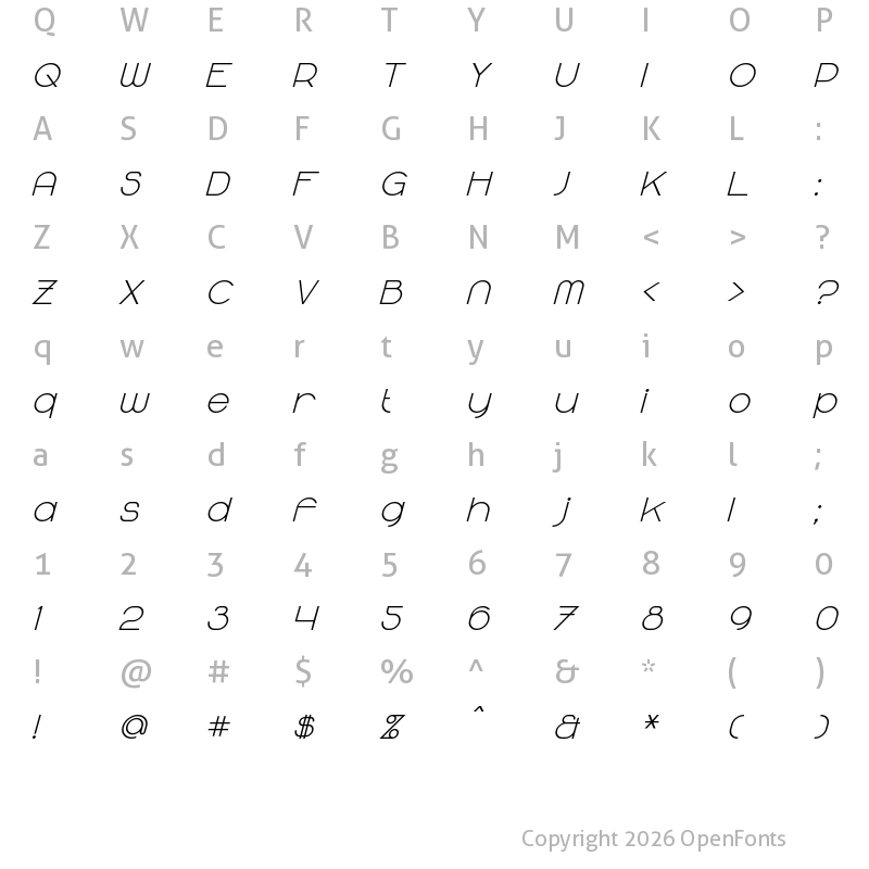 Character Map of Majoram Bold Italic