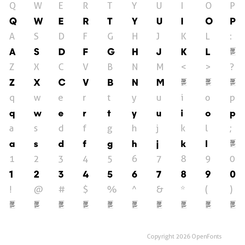 Character Map of Majorant TRIAL Bold