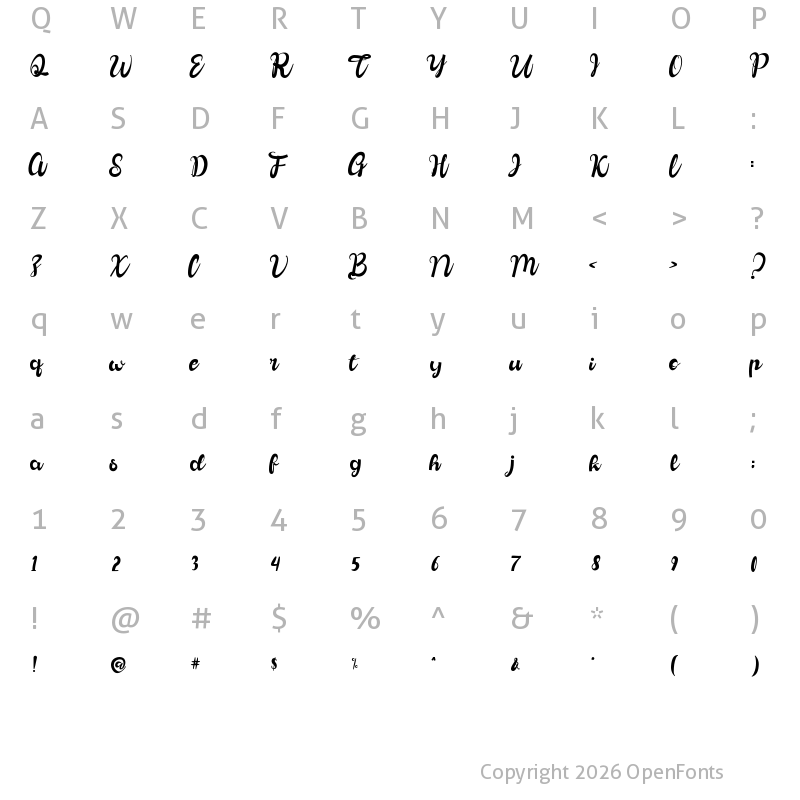 Character Map of Makasih free personal Regular