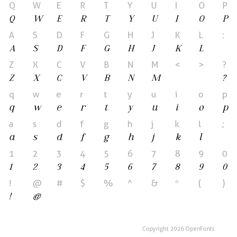 Character Map of Maldives Italic