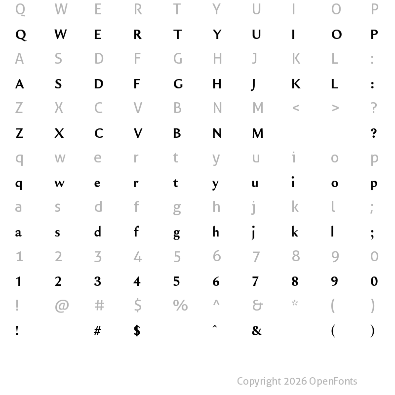 Character Map of Maleah Bold