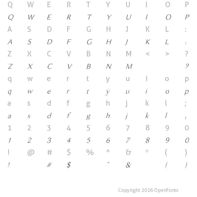 Character Map of Maleah Oblique