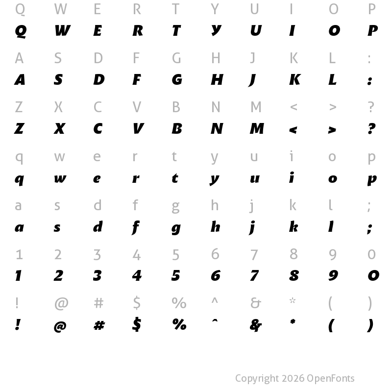 Character Map of Malik Extrabold Italic