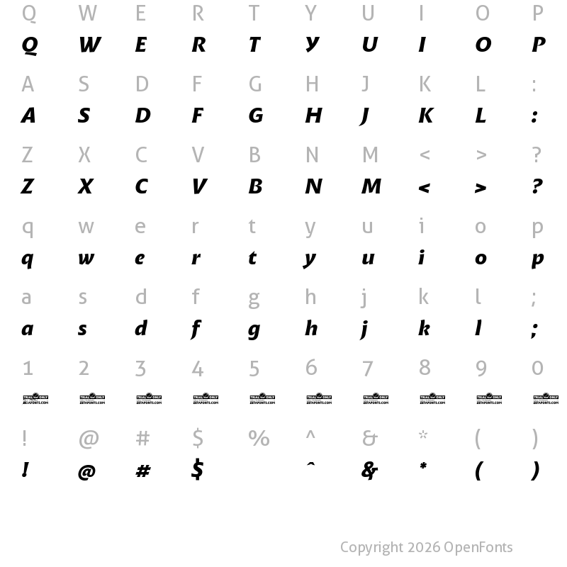Character Map of Malik Trial Bold Italic