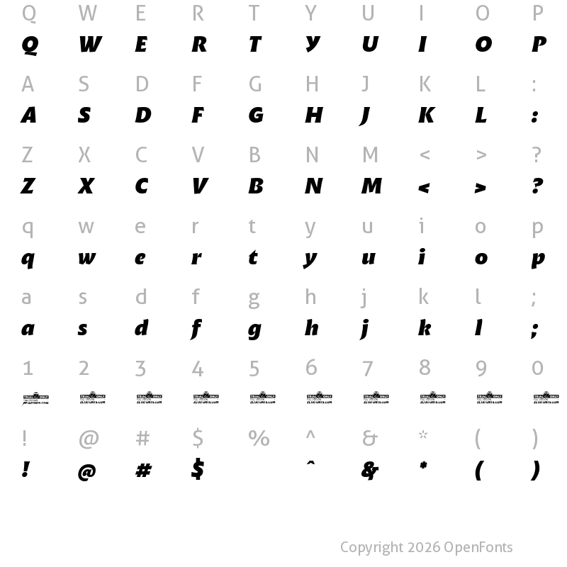 Character Map of Malik Trial Extrabold Italic
