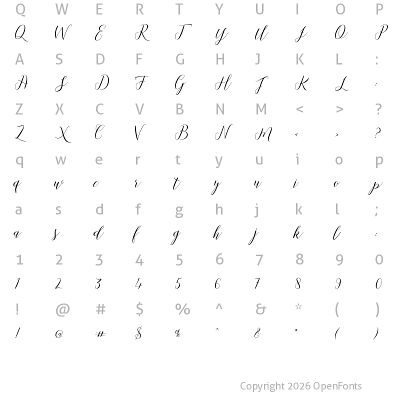 Character Map of Mallicot Script Regular