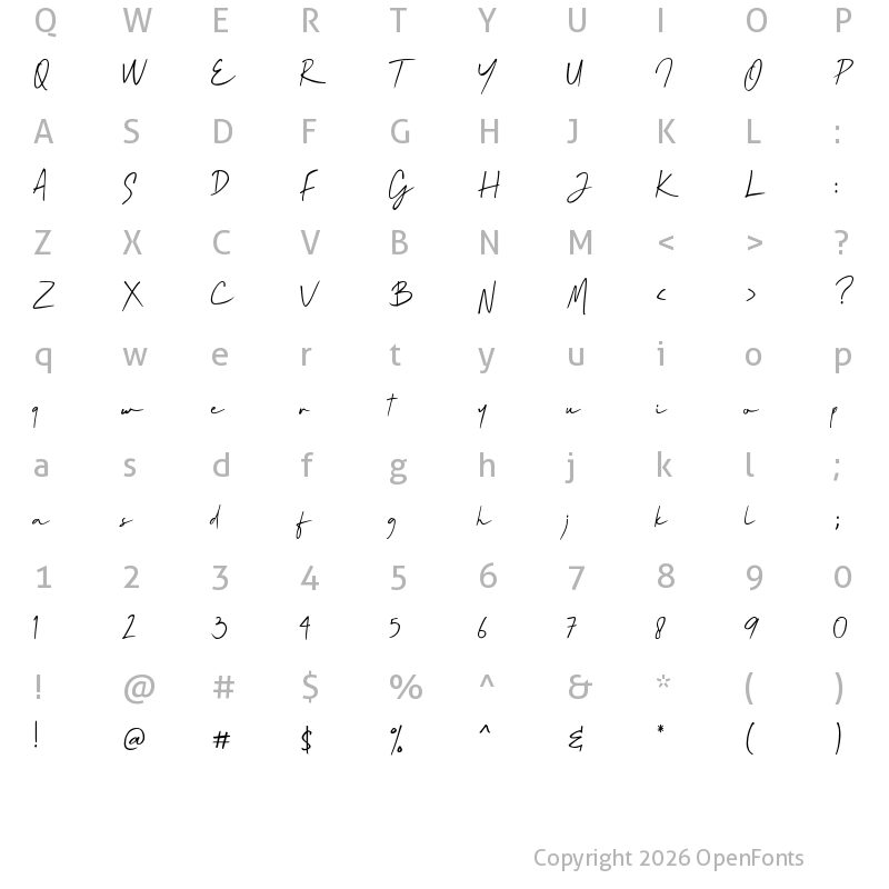 Character Map of Mallory Quon Regular
