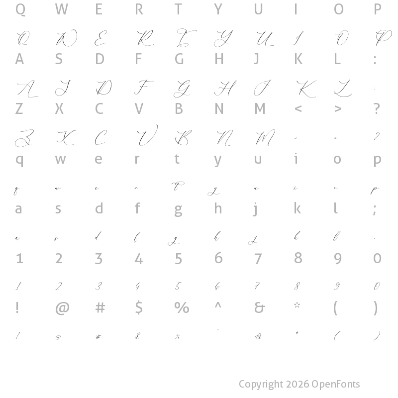 Character Map of Malone Clemettine Script Italic
