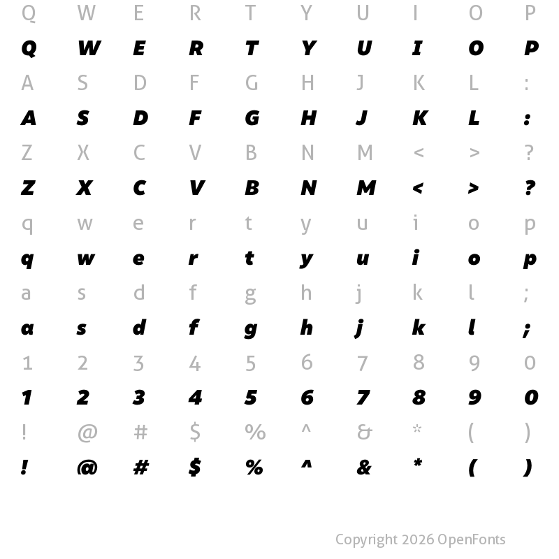 Character Map of Malva Black Italic