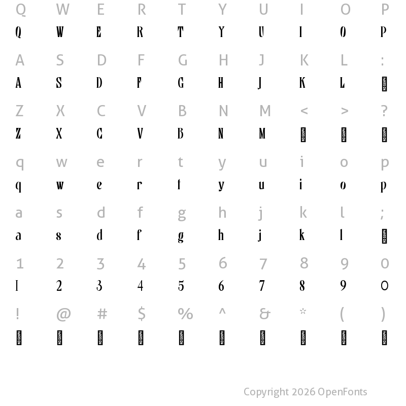 Character Map of Malven demo Regular
