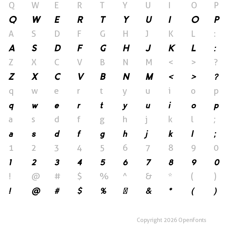 Character Map of MANDISA ExtraBold Italic