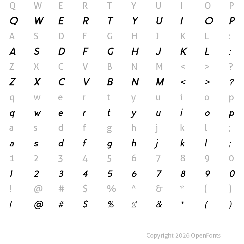 Character Map of MANDISA Italic