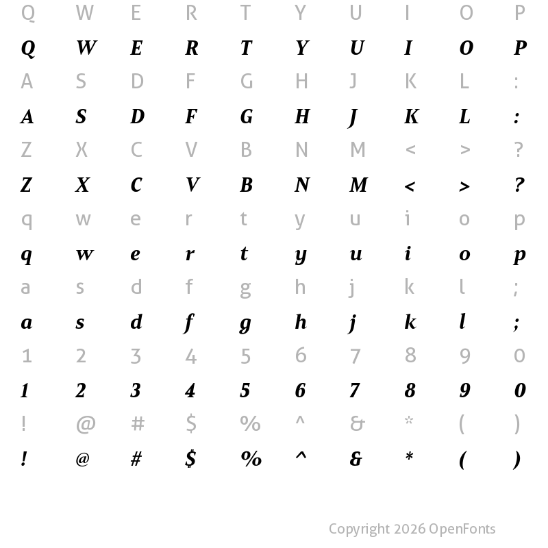 Character Map of Mandrel Cond Black Italic