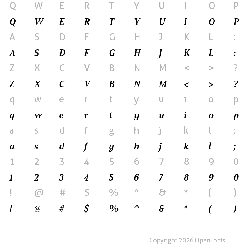 Character Map of Mandrel Cond Bold Italic