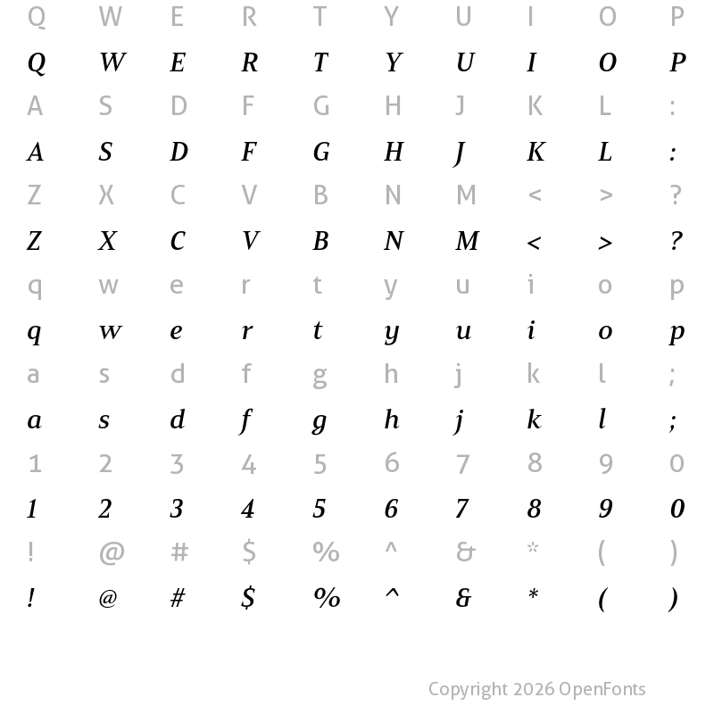 Character Map of Mandrel Norm Demi Italic
