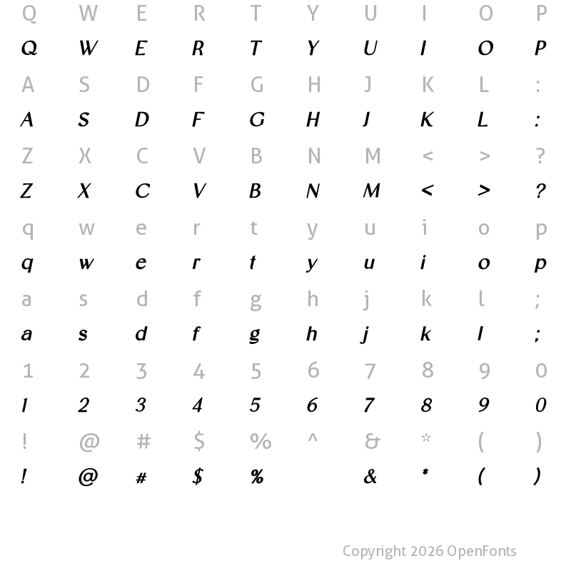 Character Map of Mangiola ExtraBold Italic