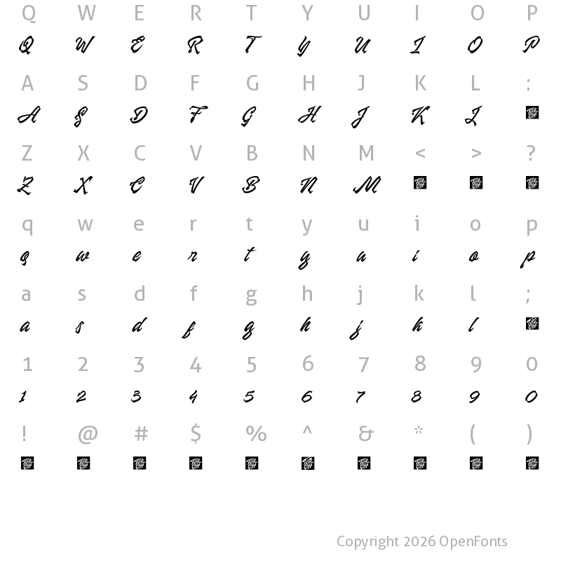 Character Map of Manhattan Brush Regular