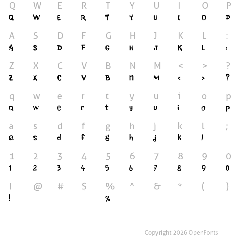 Character Map of Maniac Letters Bold