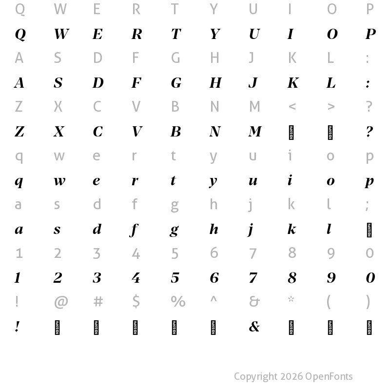 Character Map of Manier Bold Italic-Trial