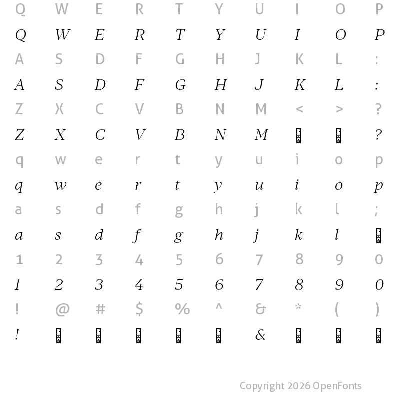 Character Map of Manier Light Italic-Trial
