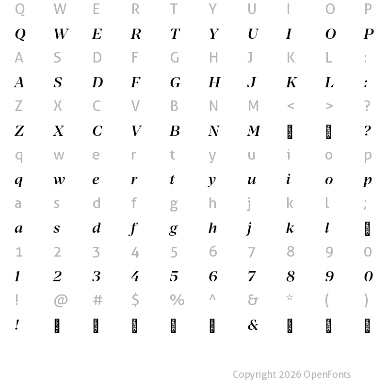 Character Map of Manier Medium Italic-Trial