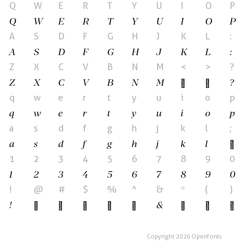 Character Map of Manier Regular Italic-Trial