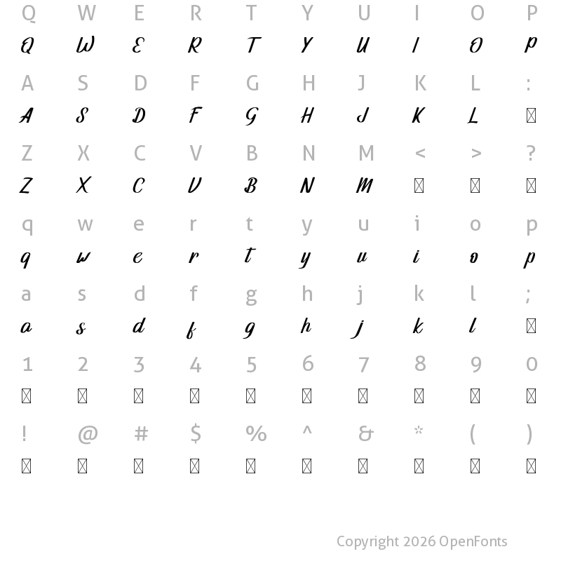 Character Map of Manilla Personal Use Regular