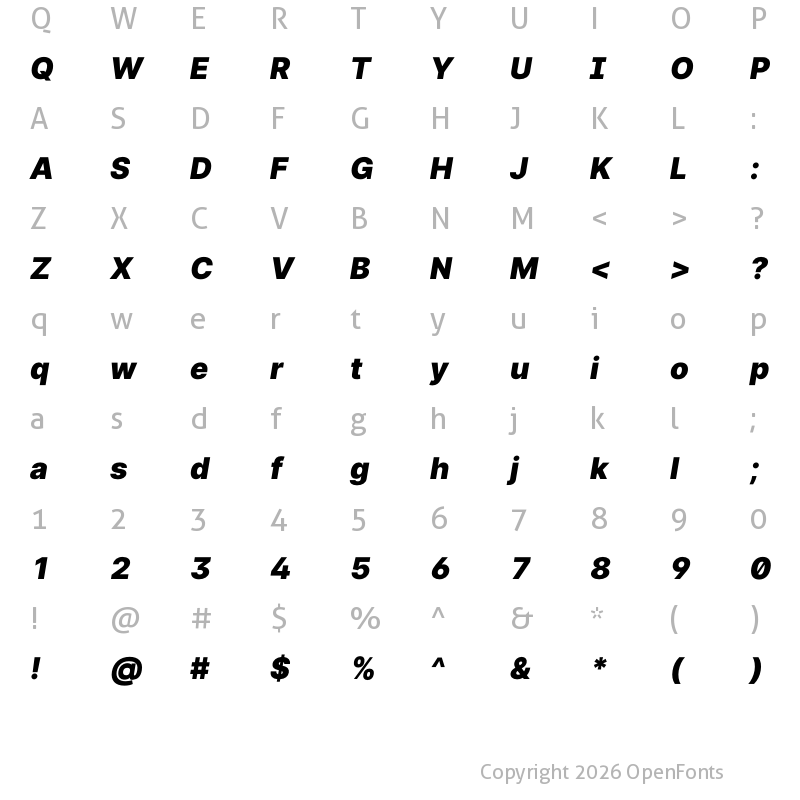 Character Map of Manix Sans HL Black Italic