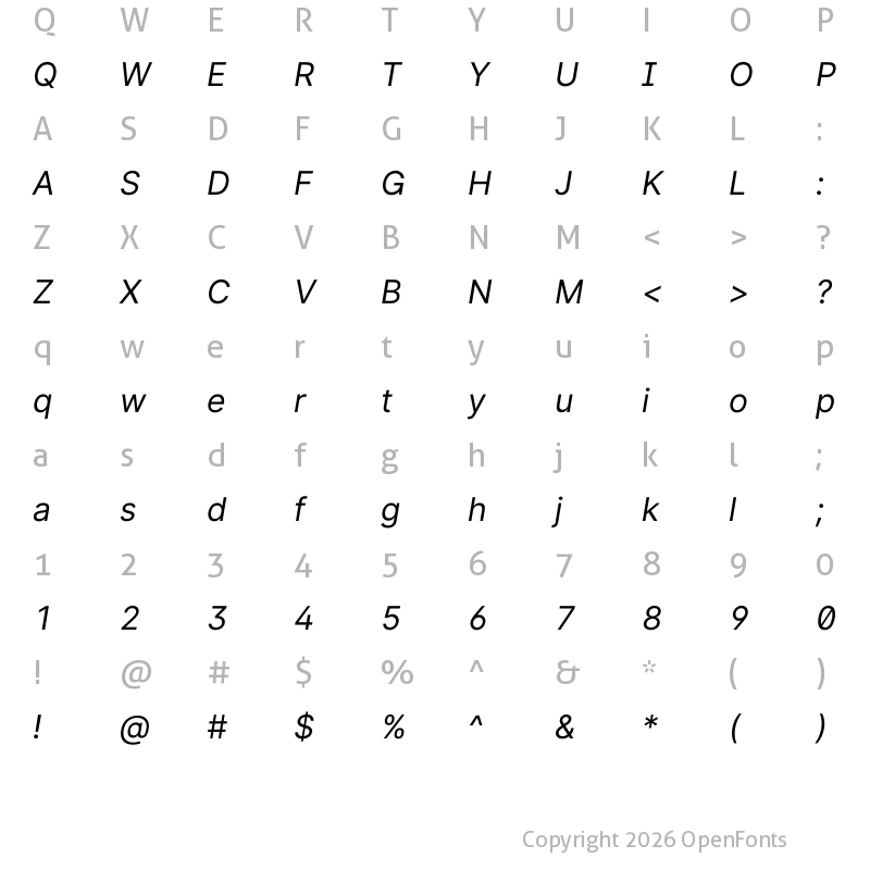 Character Map of Manix Sans HL Italic