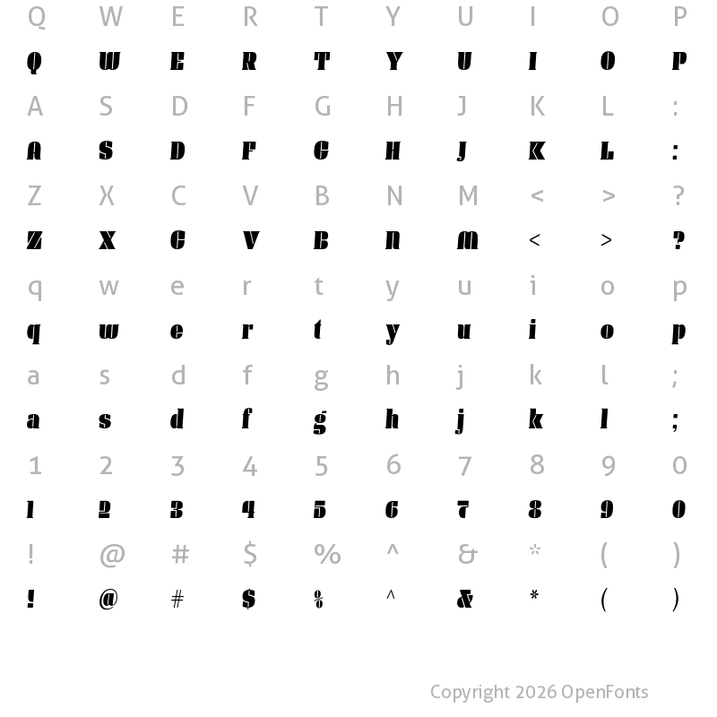 Character Map of Manometer Serif Normal Oblique