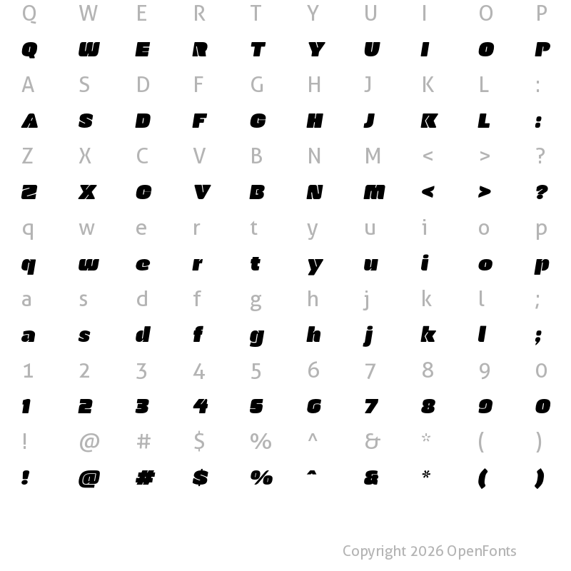 Character Map of ManometerSans Oblique