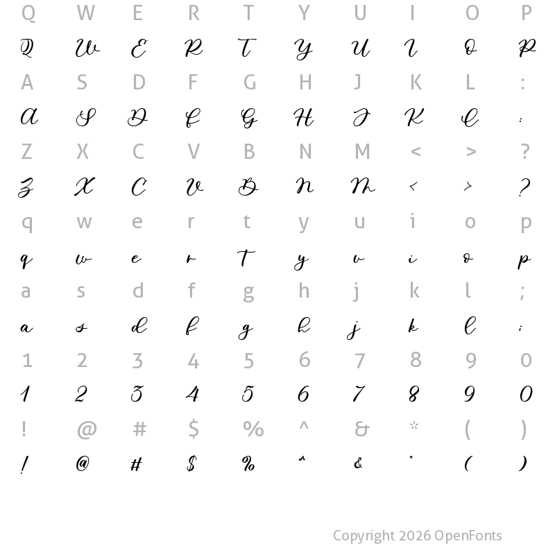 Character Map of Mantra Cinta Regular