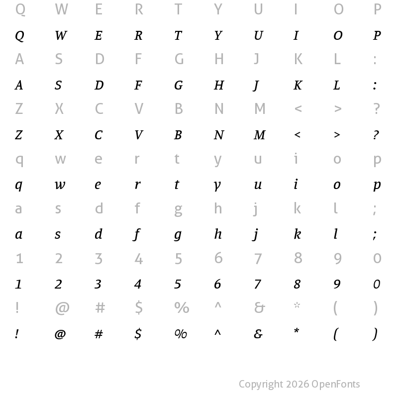 Character Map of Manuale Medium Italic
