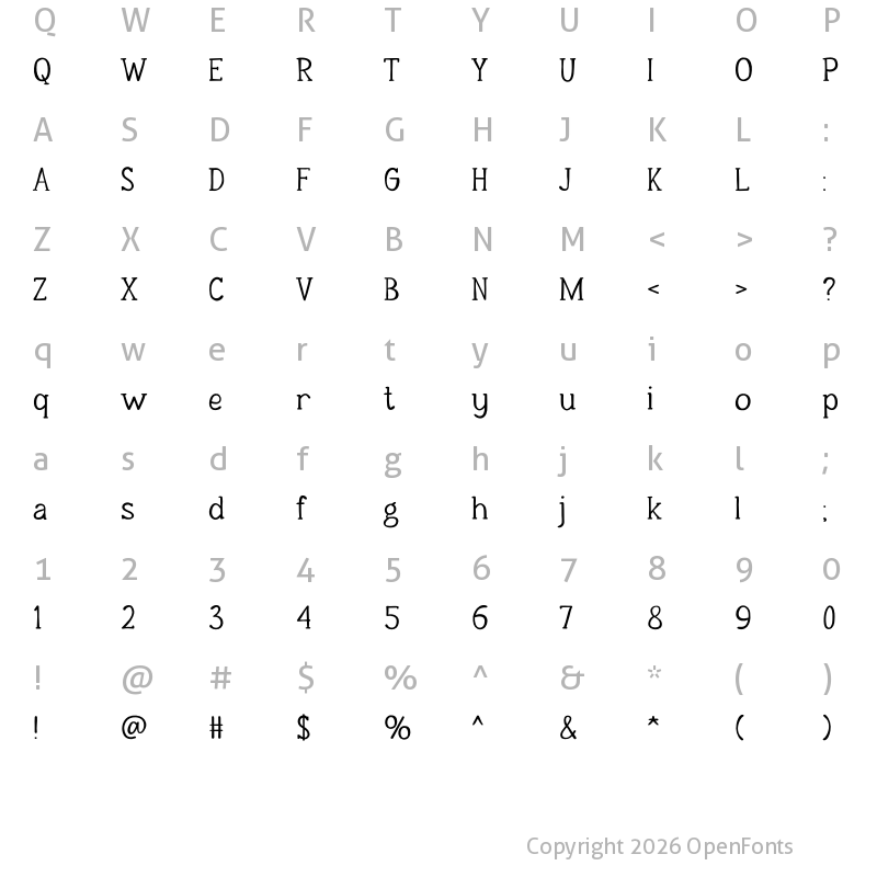 Character Map of MANUSCRIPT Regular
