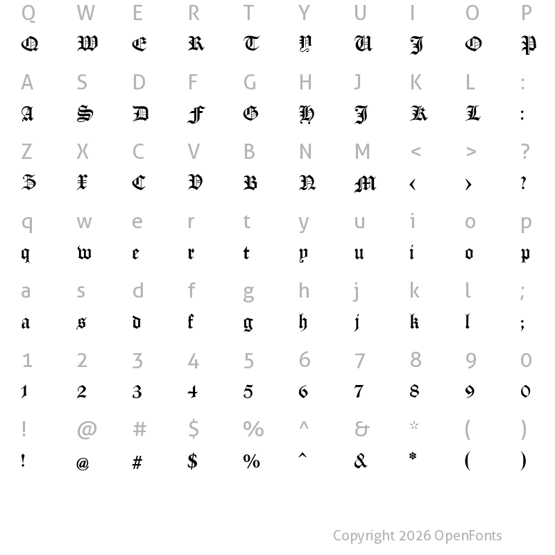 Character Map of Manuskript Gothisch Regular