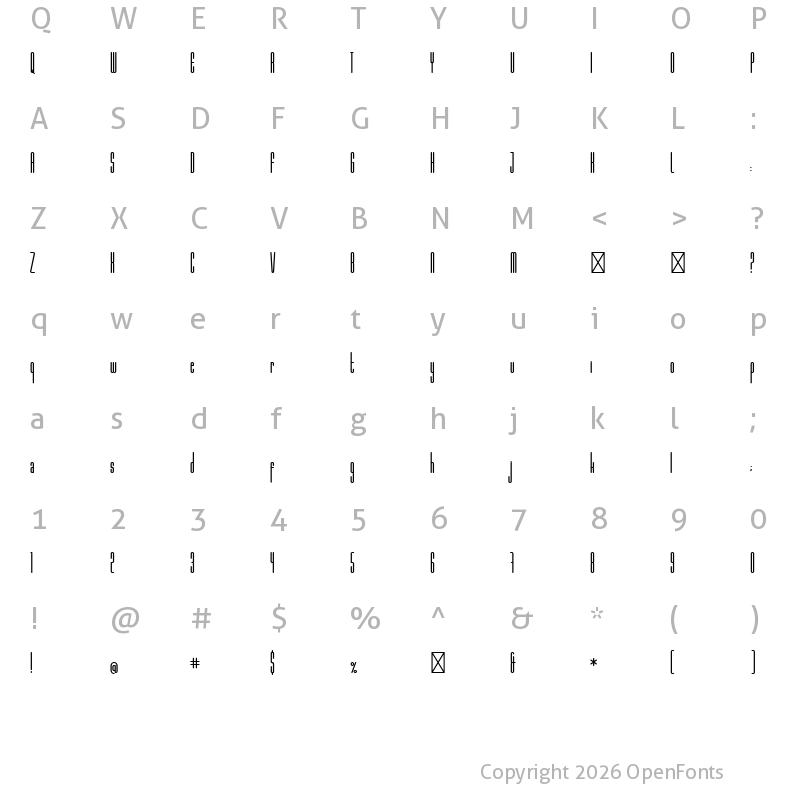 Character Map of Marbellya Bold Condensed