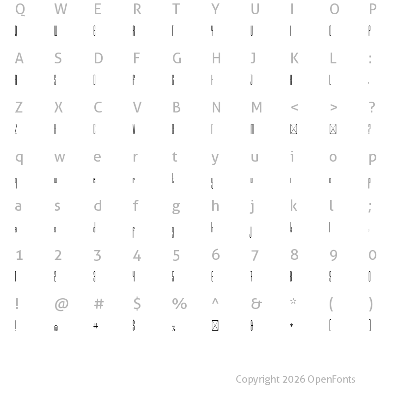 Character Map of Marbellya Condensed