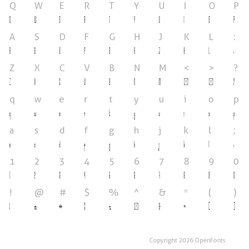 Character Map of Marbellya Condensed Outline