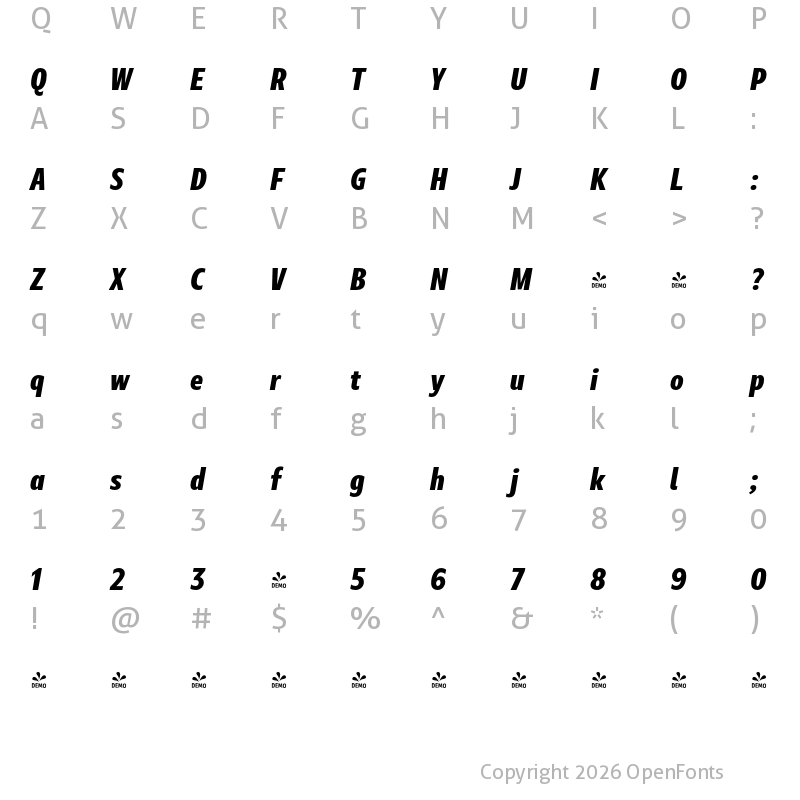 Character Map of Marble Display Condensed ExtraBold Italic