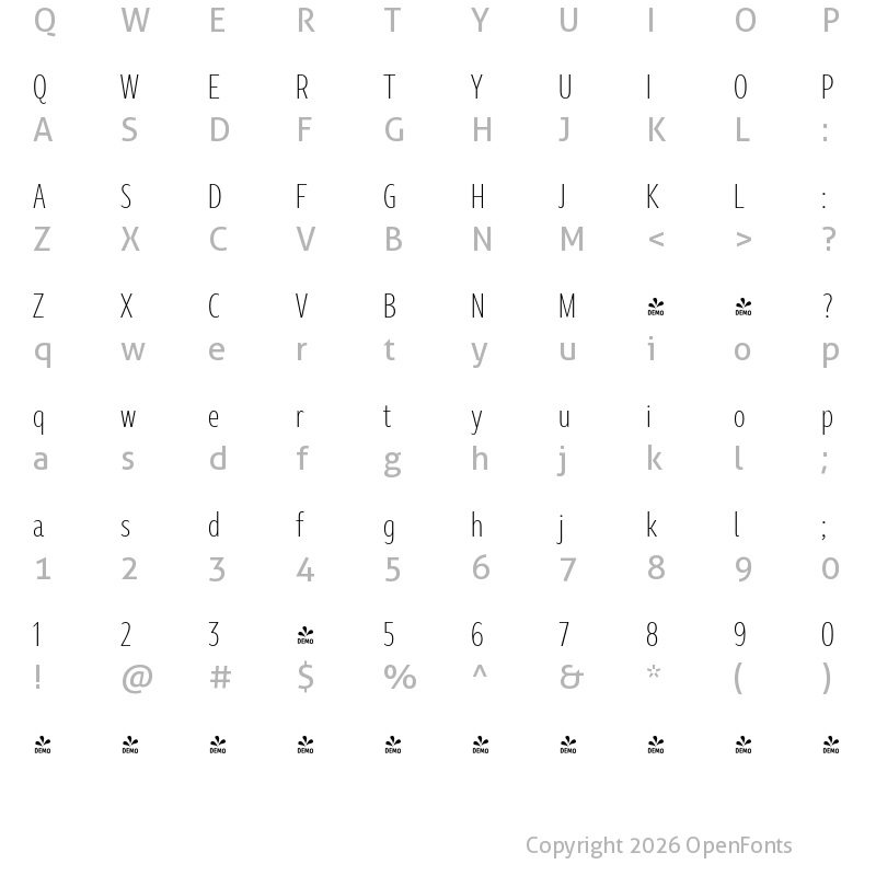 Character Map of Marble Display Condensed ExtraLight