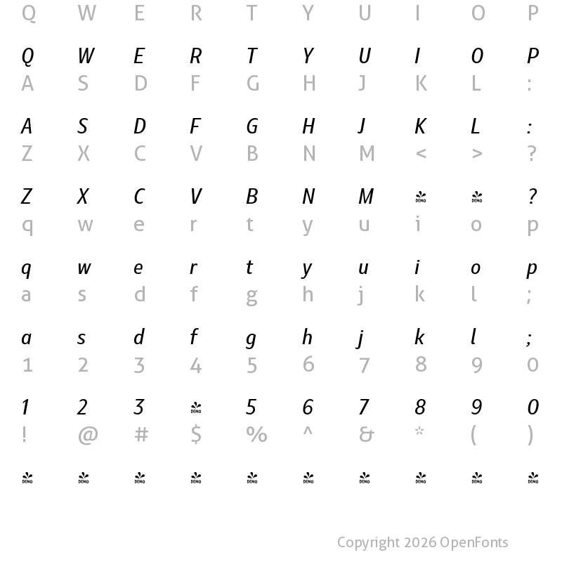 Character Map of Marble Display Medium Italic
