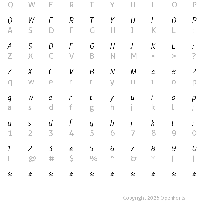 Character Map of Marble Display Regular Italic